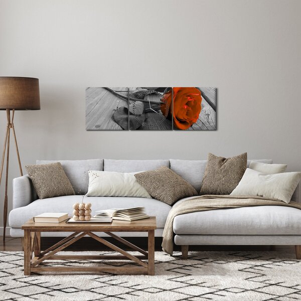 Obraz - Pomarańczowa róża (z zegarem) (90x30 cm)