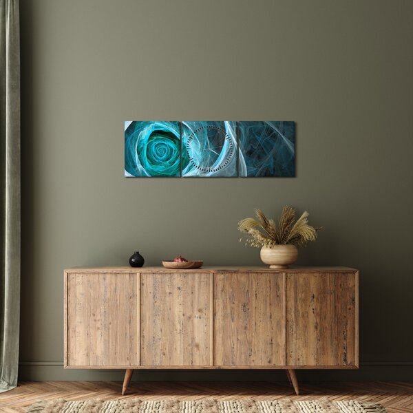 Obraz - Abstrakcyjny różowy niebieski z czarnym tłem (z zegarem) (90x30 cm)