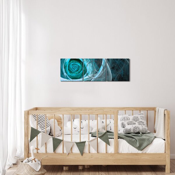 Obraz - Abstrakcyjny różowy niebieski z czarnym tłem (z zegarem) (90x30 cm)