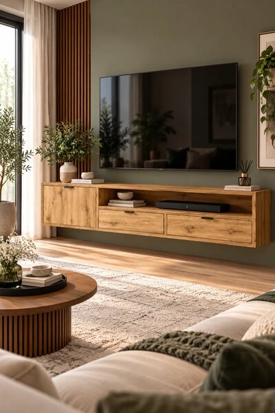 Podwieszana szafka pod TV 150 cm hikora naturalna N8-F33