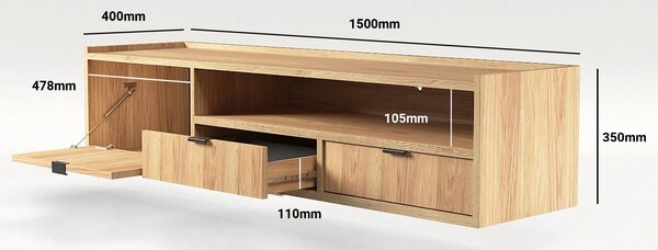 Podwieszana szafka pod TV 150 cm hikora naturalna N8-F33