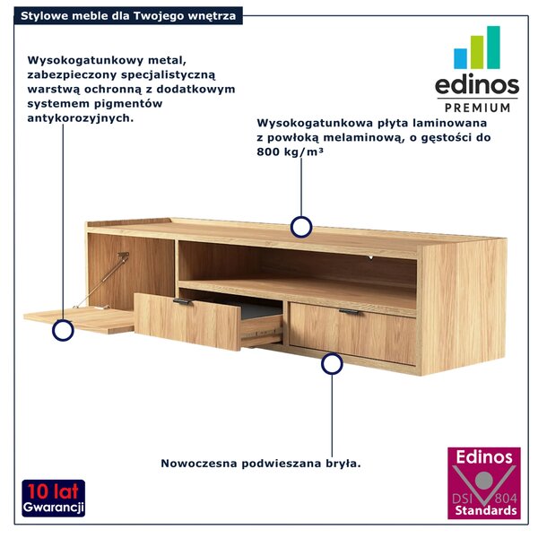 Podwieszana szafka pod TV 150 cm hikora naturalna N8-F33