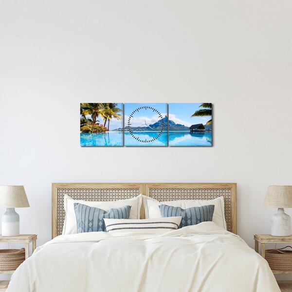 Obraz - Palmy i plaże (z zegarem) (90x30 cm)
