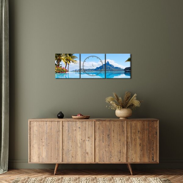 Obraz - Palmy i plaże (z zegarem) (90x30 cm)