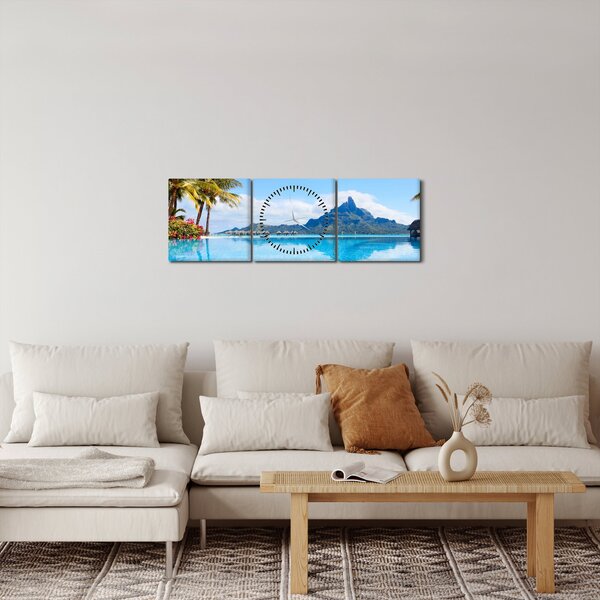 Obraz - Palmy i plaże (z zegarem) (90x30 cm)