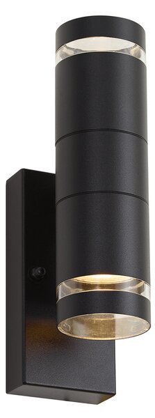 Nowoczesna lampa ścienna zewnętrzna czarna 2-punktowa IP44 z czujnikiem zmierzchu - Dubbla