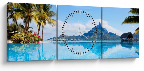 Obraz - Palmy i plaże (z zegarem) (90x30 cm)