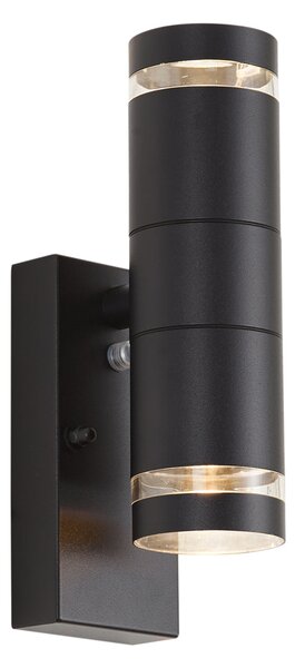 Nowoczesna lampa ścienna zewnętrzna czarna 2-punktowa IP44 z czujnikiem zmierzchu - Dubbla