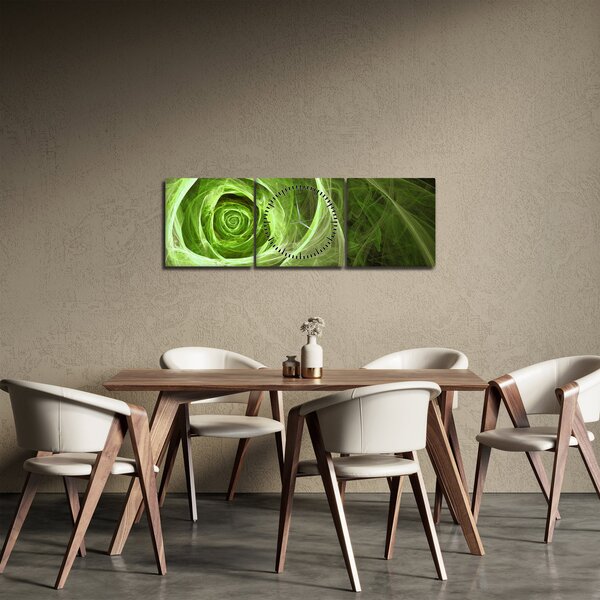 Obraz - Abstrakcyjny zielony róż (z zegarem) (90x30 cm)