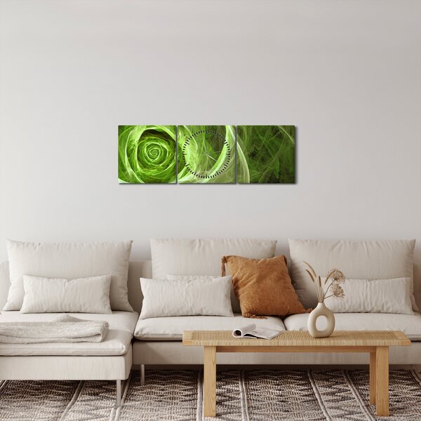 Obraz - Abstrakcyjny zielony róż (z zegarem) (90x30 cm)