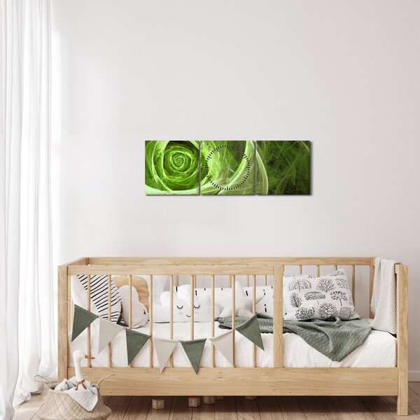 Obraz - Abstrakcyjny zielony róż (z zegarem) (90x30 cm)