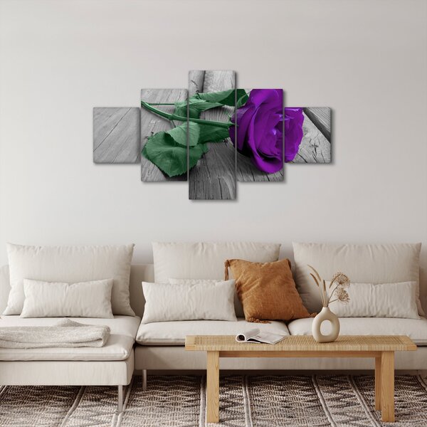 Obraz - Fioletowa róża z zieloną łodygą (125x70 cm)