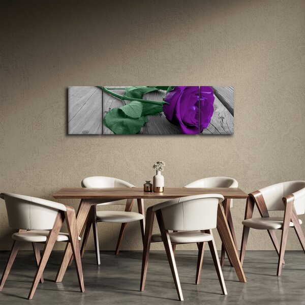 Obraz - Fioletowa róża z zieloną łodygą (170x50 cm)