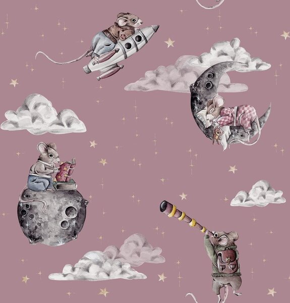 Tapeta do pokoju dziecka Cosmic Little Mouse pink