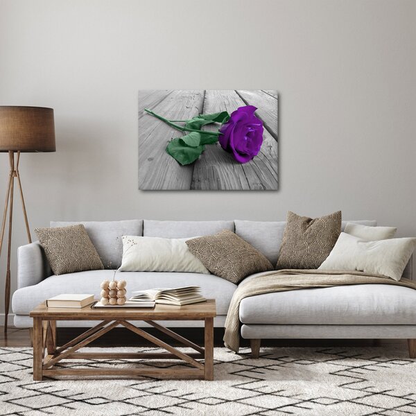 Obraz - Fioletowa róża z zieloną łodygą (70x50 cm)