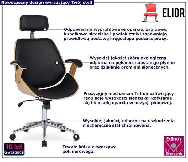 Nowoczesny fotel obrotowy czarny + dąb złoty P3-A56