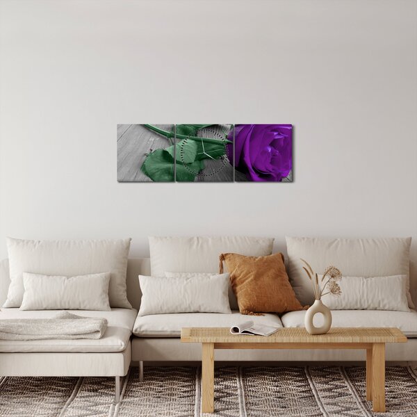 Obraz - Fioletowa róża z zieloną łodygą (z zegarem) (90x30 cm)