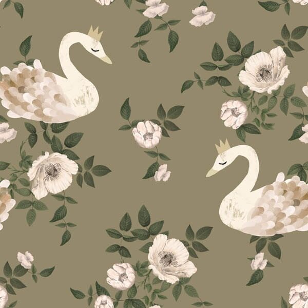 Tapeta do pokoju dziecka Swans kingdom green