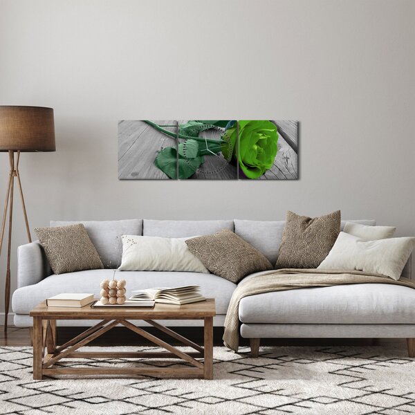 Obraz - Zielona róża (z zegarem) (90x30 cm)