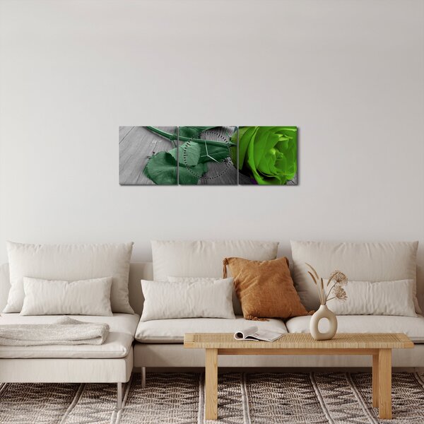 Obraz - Zielona róża (z zegarem) (90x30 cm)