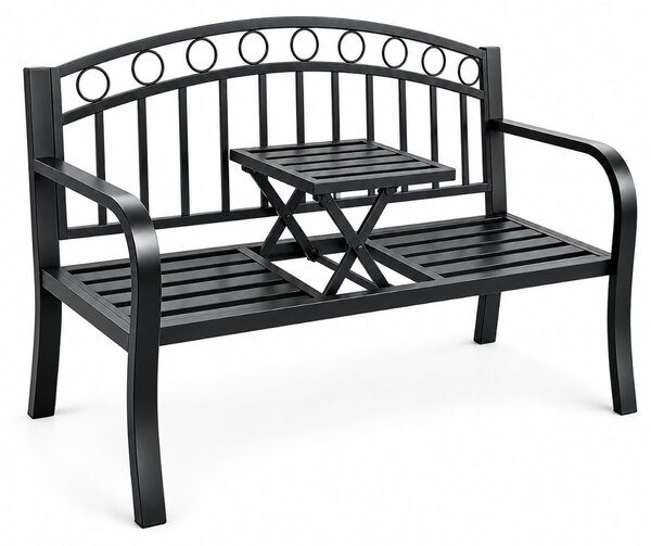 Aga Metalowa ławka ogrodowa z rozkładanym stolikiem 127x53x84 cm