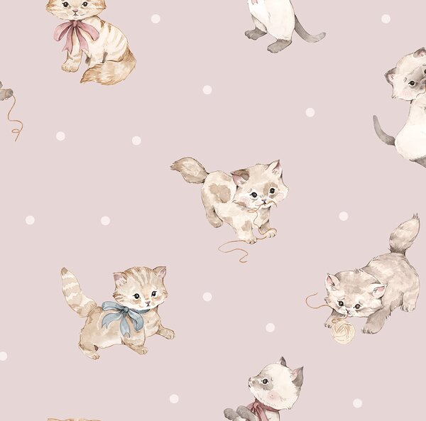 Tapeta do pokoju dziecka w kotki – I love cats – pudrowo różowa