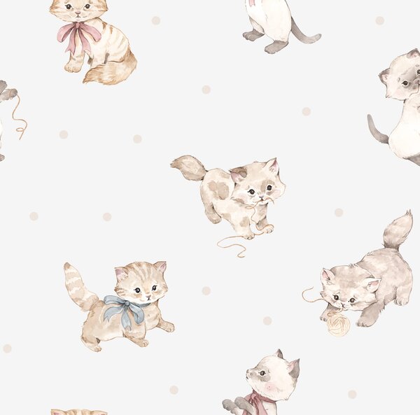 Tapeta do pokoju dziecka w kotki – I love cats – zgaszona biała