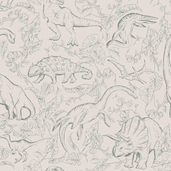 Tapeta do pokoju dziecka w Dinozaury Beżowo-Zielona
