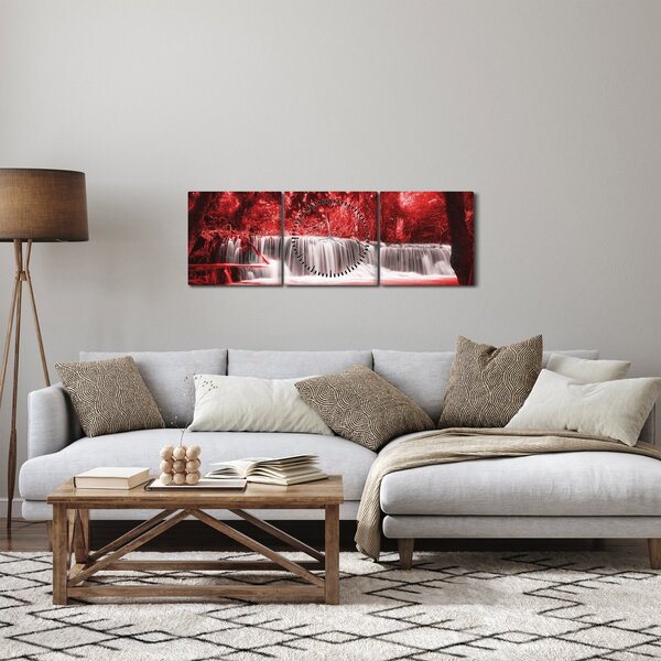 Obraz - Wodospad, czerwony (z zegarem) (90x30 cm)