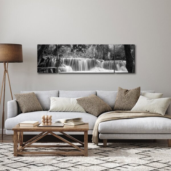 Obraz - Czarno-biały wodospad (170x50 cm)