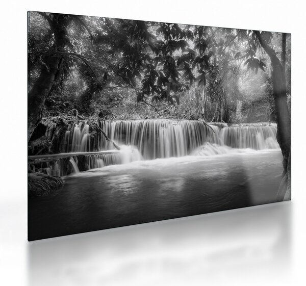 Obraz na szkle - Czarno-biały wodospad (70x50 cm)