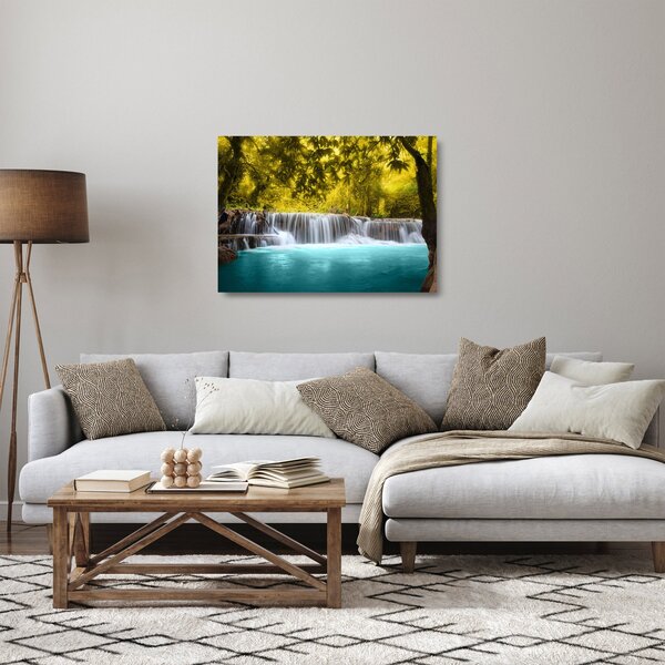 Obraz na szkle - Wodospad w jasnych kolorach (70x50 cm)
