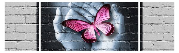 Obraz - Różowy motyl w ścianie (170x50 cm)