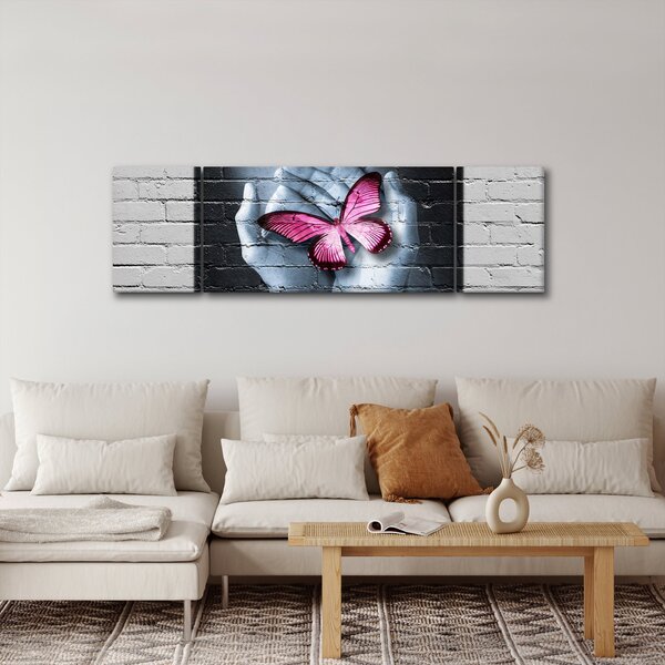 Obraz - Różowy motyl w ścianie (170x50 cm)