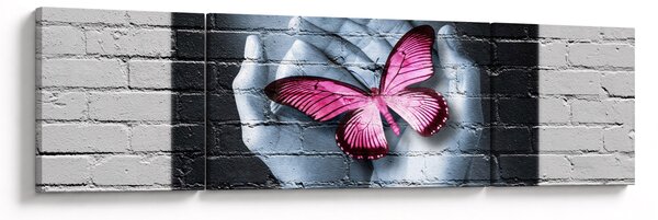 Obraz - Różowy motyl w ścianie (170x50 cm)