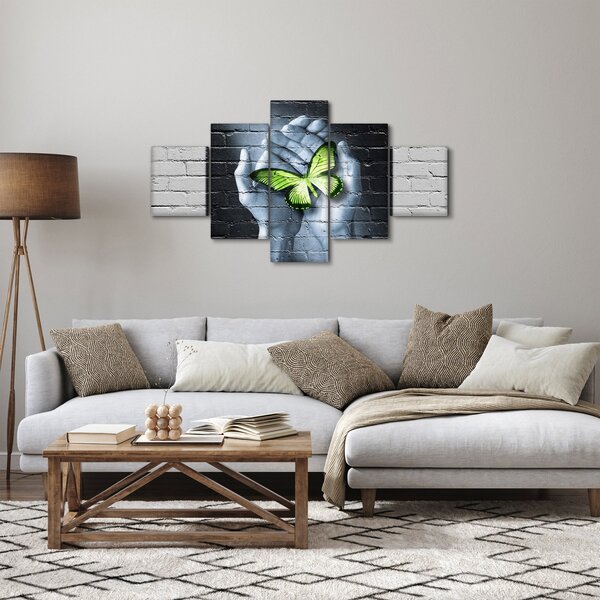 Obraz - Zielony motyl w ścianie (125x70 cm)