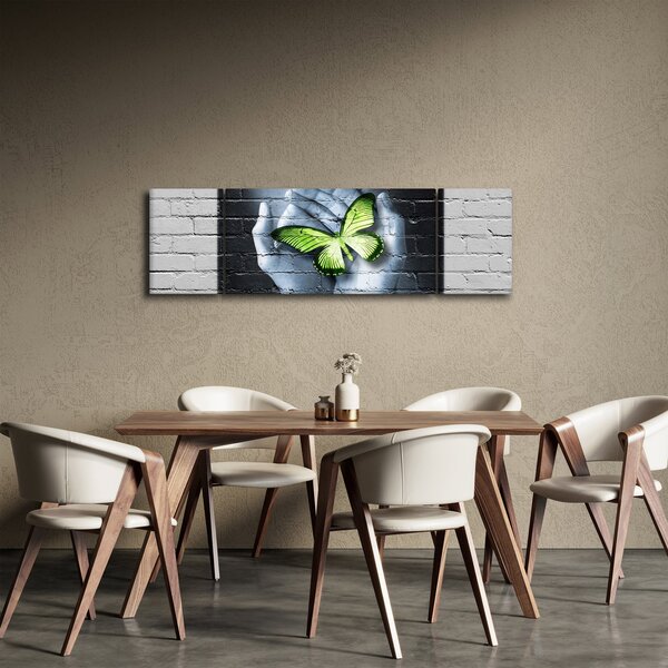 Obraz - Zielony motyl w ścianie (170x50 cm)