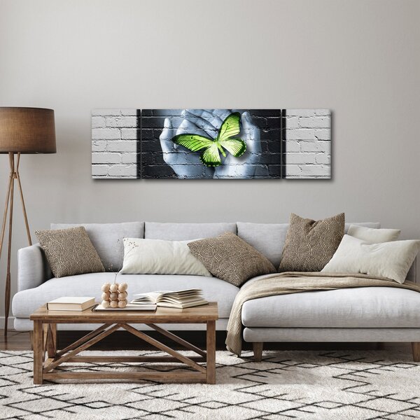Obraz - Zielony motyl w ścianie (170x50 cm)