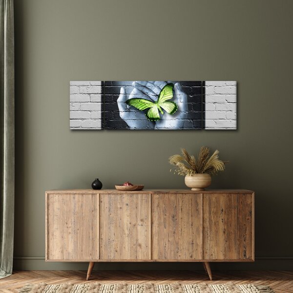 Obraz - Zielony motyl w ścianie (170x50 cm)