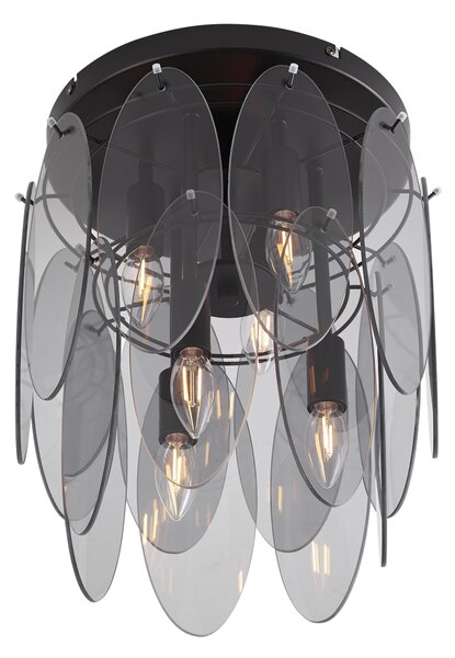 Lampa sufitowa Art Deco czarna z przydymionym szkłem owalna 6-punktowa - Mochan
