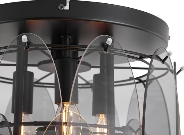 Lampa sufitowa Art Deco czarna z przydymionym szkłem owalna 6-punktowa - Mochan