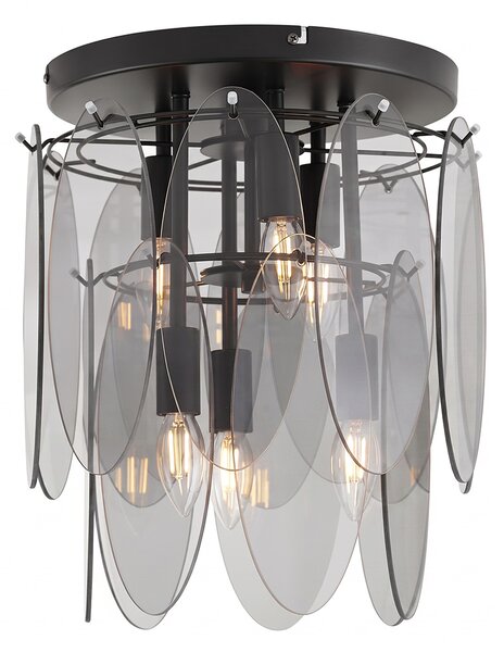 Lampa sufitowa Art Deco czarna z przydymionym szkłem owalna 6-punktowa - Mochan