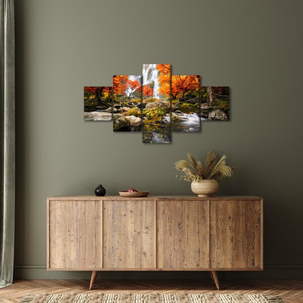 Obraz - Wodospady w jesiennym krajobrazie, pomarańczowy (125x70 cm)