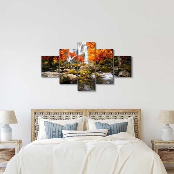 Obraz - Wodospady w jesiennym krajobrazie, pomarańczowy (125x70 cm)