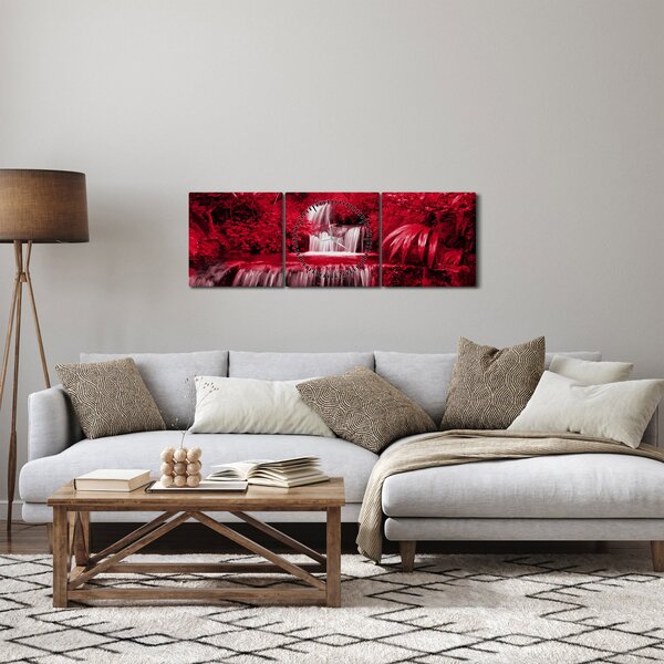 Obraz - Indonezyjskie wodospady w kolorze czerwonym (z zegarem) (90x30 cm)