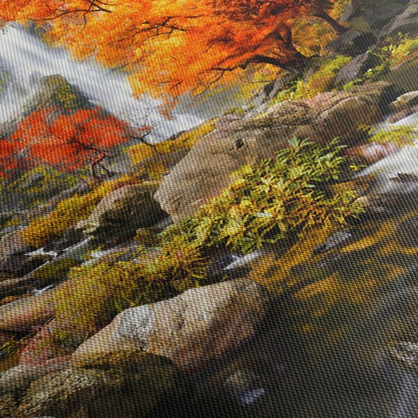 Obraz - Wodospady w jesiennym krajobrazie, pomarańczowy (125x70 cm)