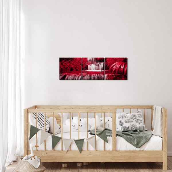 Obraz - Indonezyjskie wodospady w kolorze czerwonym (z zegarem) (90x30 cm)