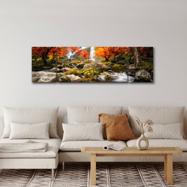 Obraz - Wodospady w jesiennym krajobrazie, pomarańczowy (170x50 cm)