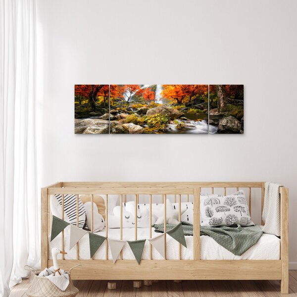 Obraz - Wodospady w jesiennym krajobrazie, pomarańczowy (170x50 cm)
