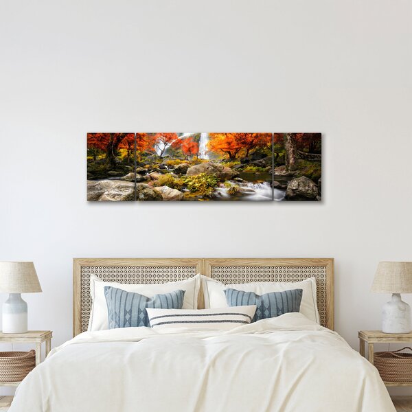 Obraz - Wodospady w jesiennym krajobrazie, pomarańczowy (170x50 cm)